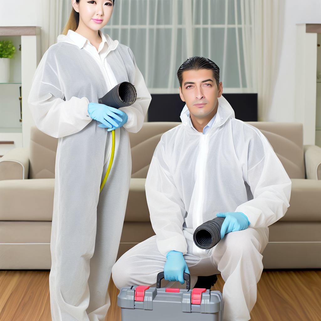 Mold remediation technician inspecting a Roanoke VA home crawl space with infrared moisture detection equipment